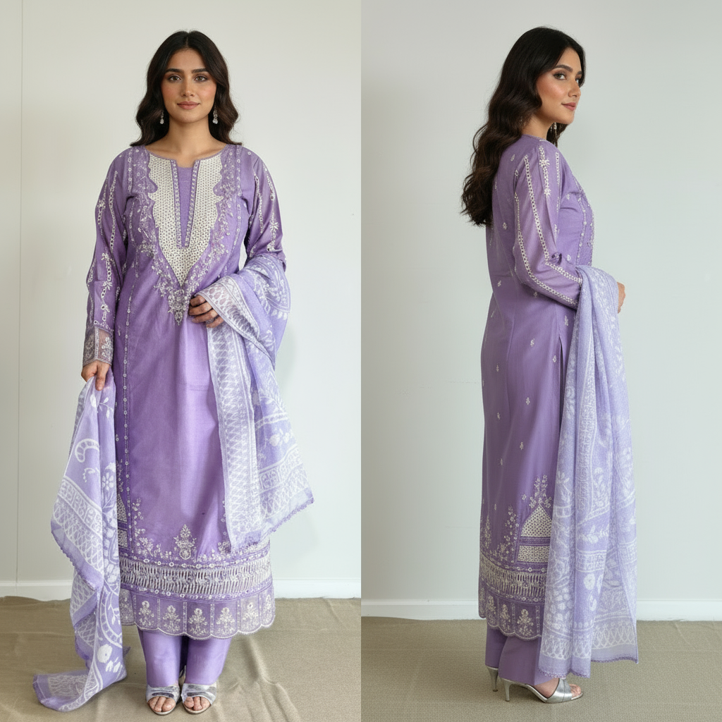 3 Piece- Embroidered Cotton Suit 116