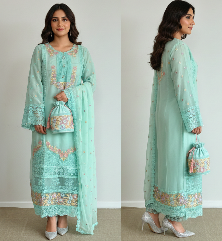 3 Piece- Embroidered Chiffon Suit S121