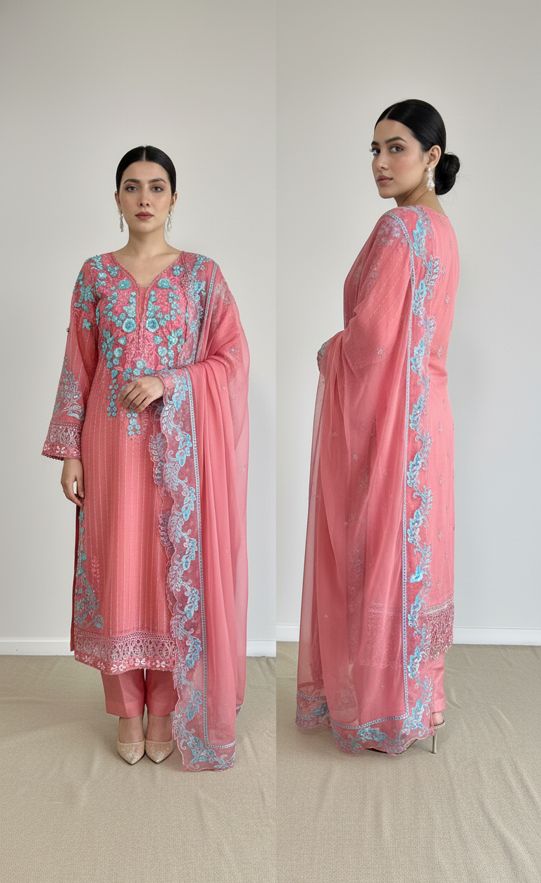 3 Piece- Embroidered Chiffon Suit S125