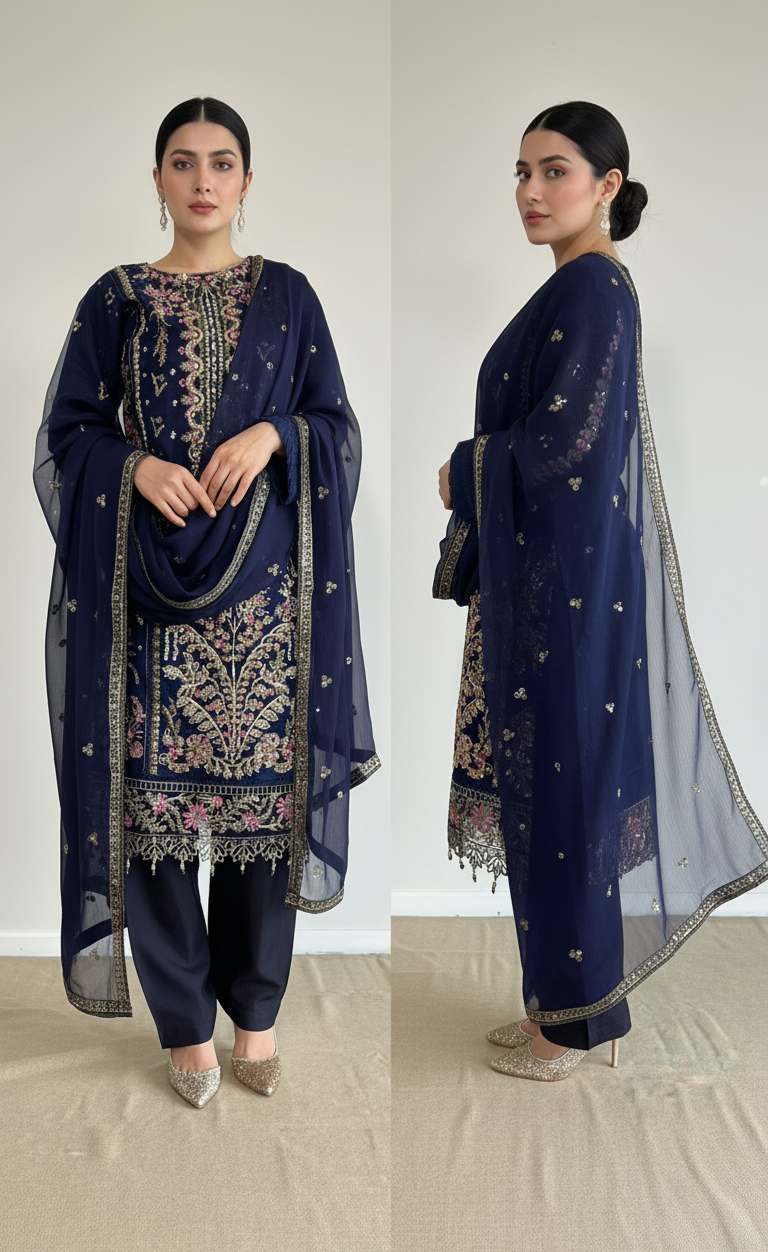3 Piece- Embroidered Organza Suit S120