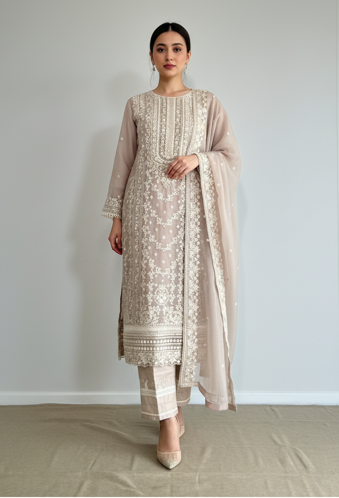 3 Piece- Embroidered Chiffon Suit S123