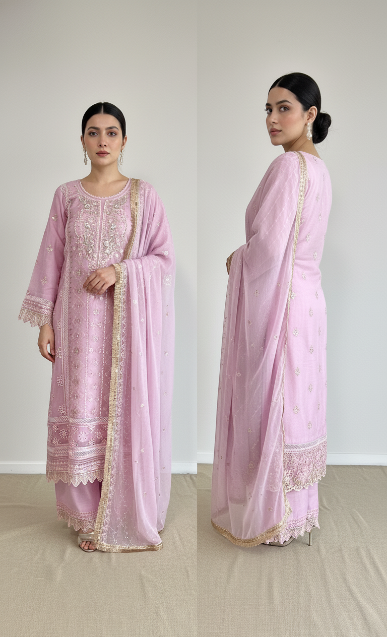 3 Piece- Embroidered Chiffon Suit S124