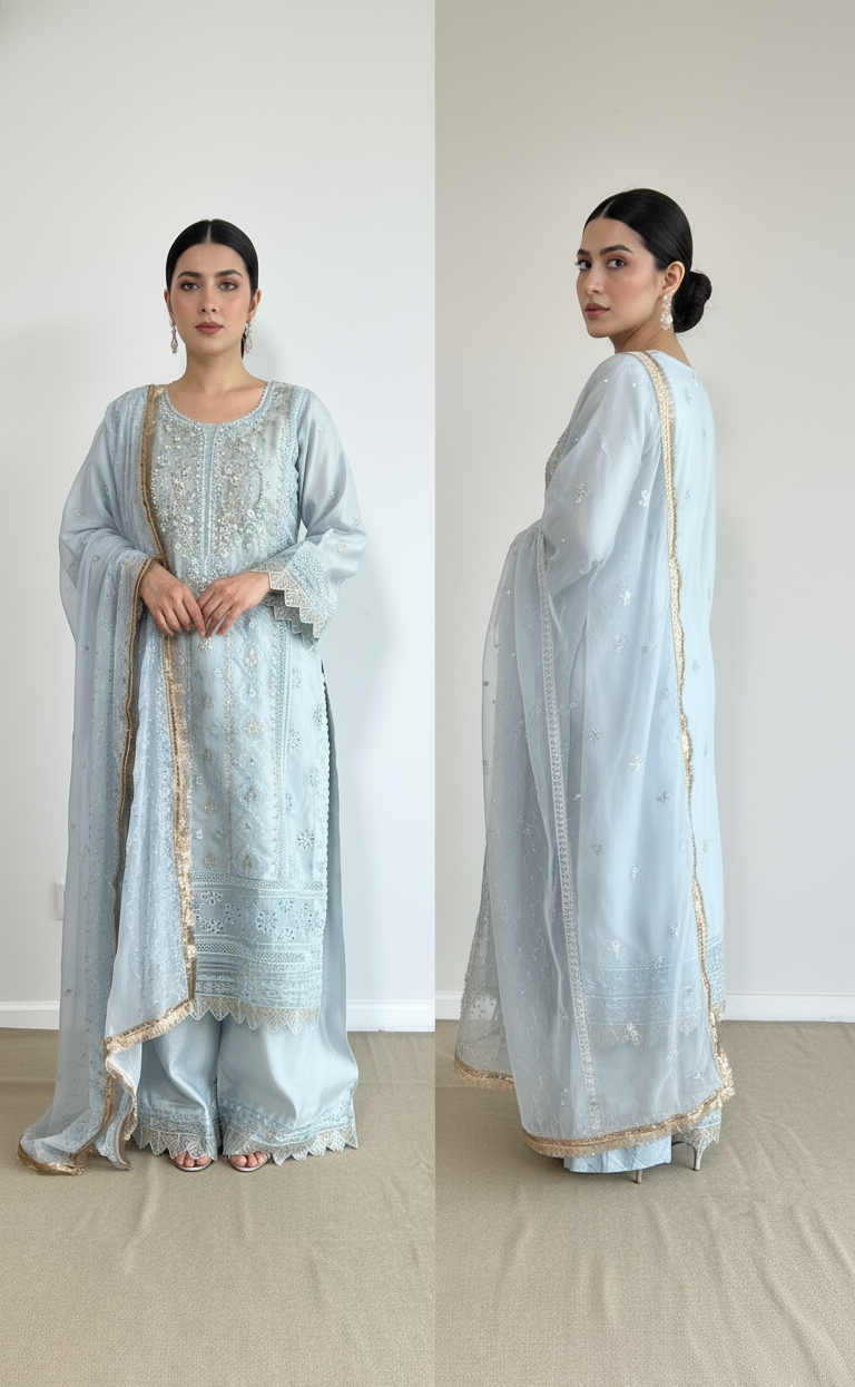 3 Piece- Embroidered Chiffon Suit S126