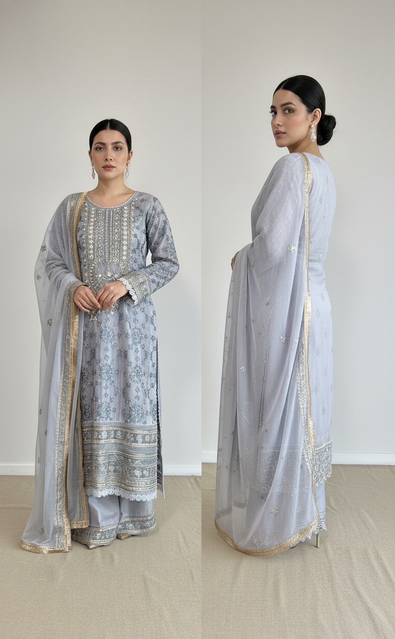 3 Piece- Embroidered Chiffon Suit S28