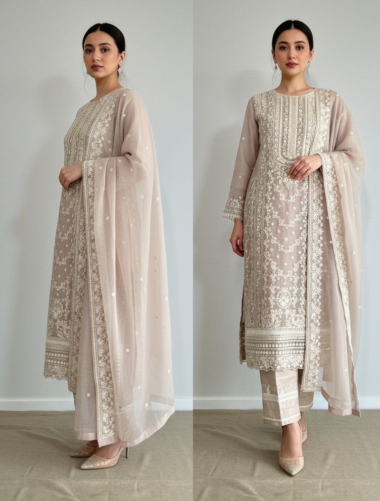 3 Piece- Embroidered Chiffon Suit S123