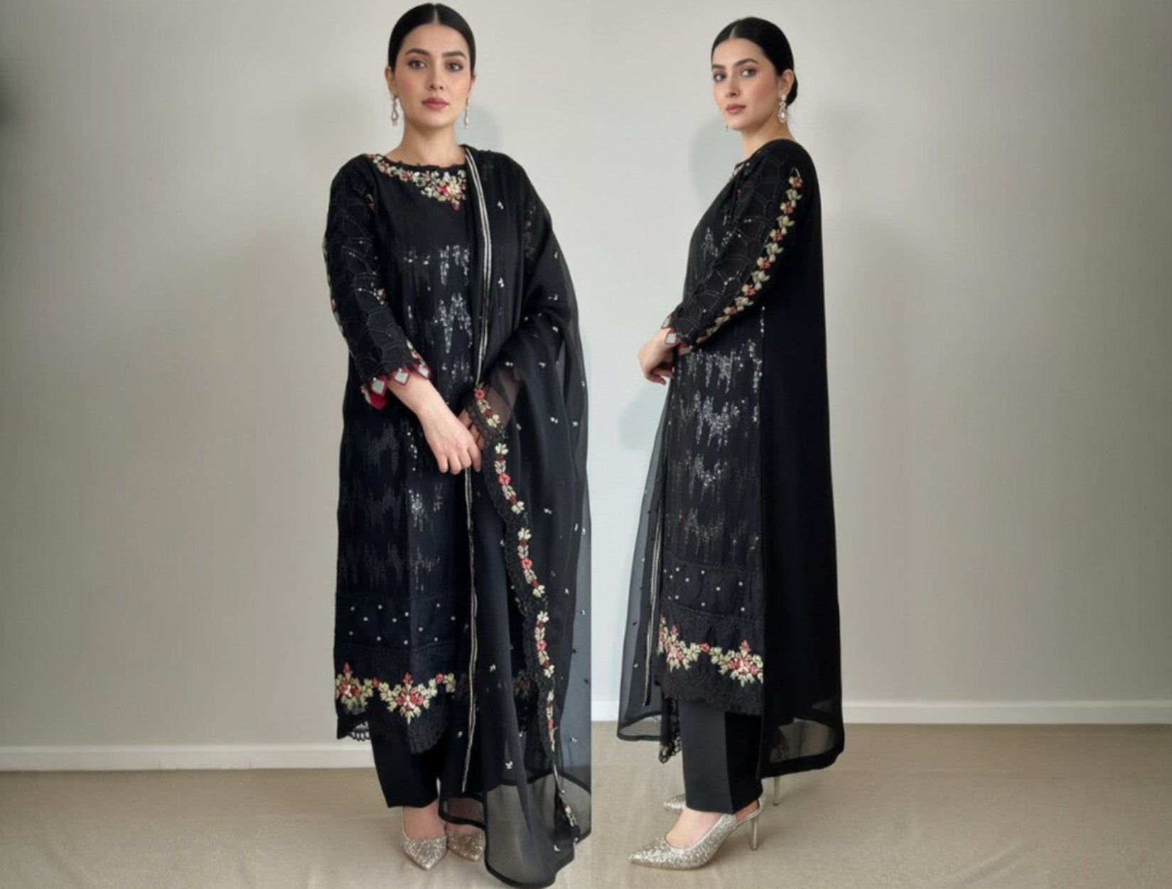 3 Piece- Embroidered Chiffon Suit S119