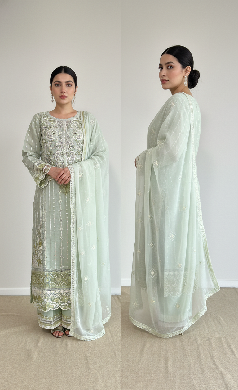 3 Piece- Embroidered Chiffon Suit S122