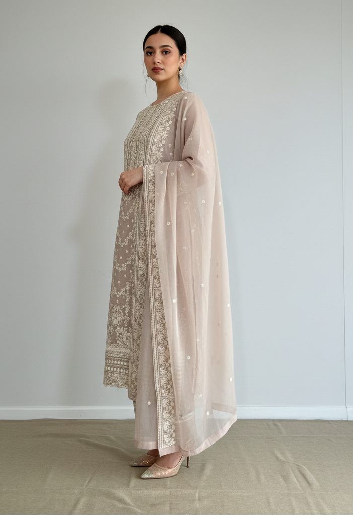 3 Piece- Embroidered Chiffon Suit S123