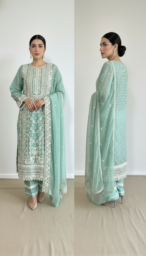 3 Piece- Embroidered Chiffon Suit S111