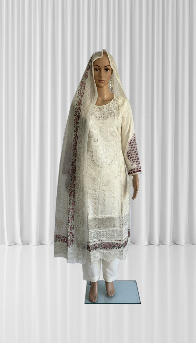 3 Piece- Embroidered Cotton Suit 112
