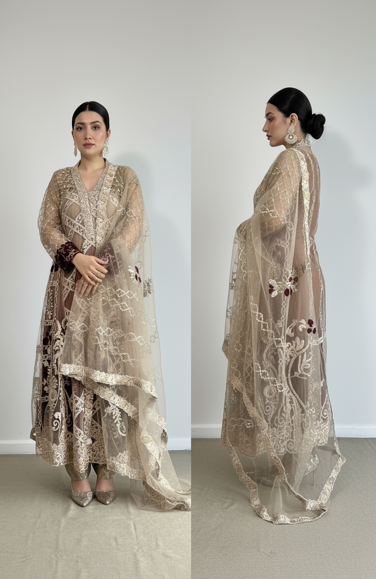 3 Piece- Embroidered net Suit S128