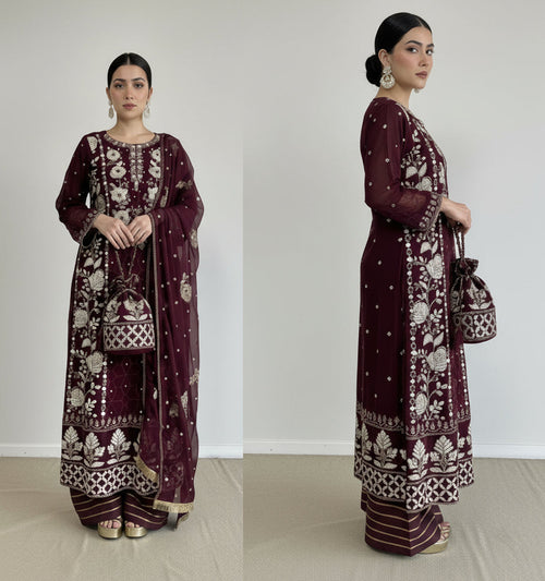 3 Piece- Embroidered Chiffon Suit   S110