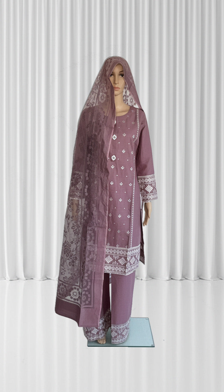 3 Piece- Embroidered Cotton Suit 113
