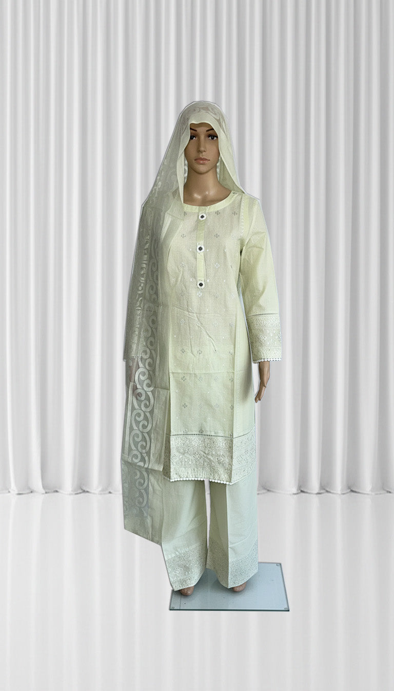 3 Piece- Embroidered Cotton Suit 113