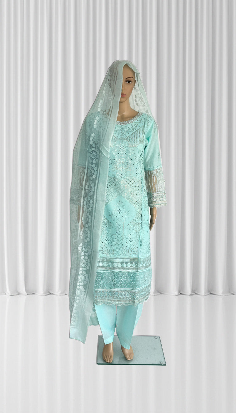 3 Piece- Embroidered Cotton Suit 114