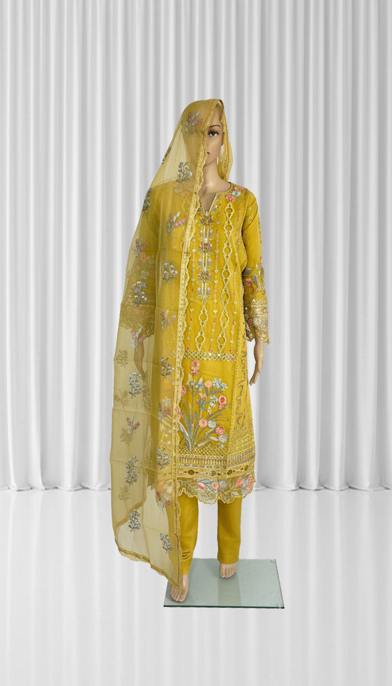 3 Piece- Embroidered Organza Suit 116