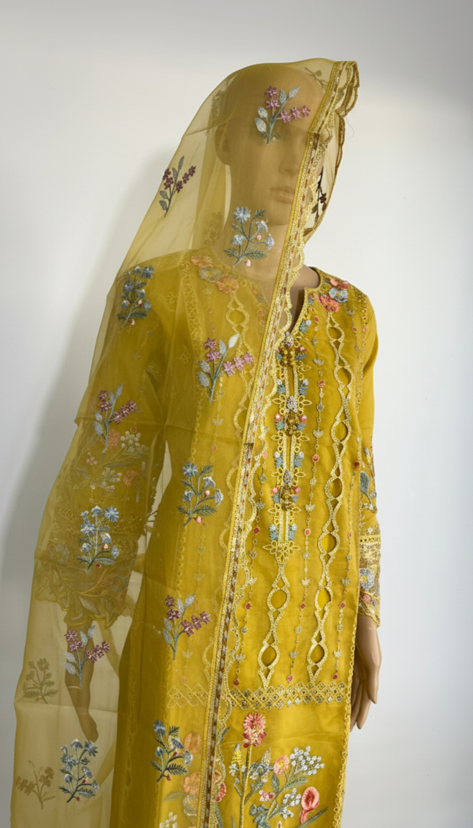 3 Piece- Embroidered Organza Suit 116